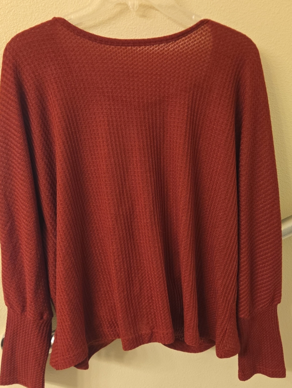 XL Maroon SHEIN Waffle-Knit Scoop Neck Sweater With Lacey Detail On Back.